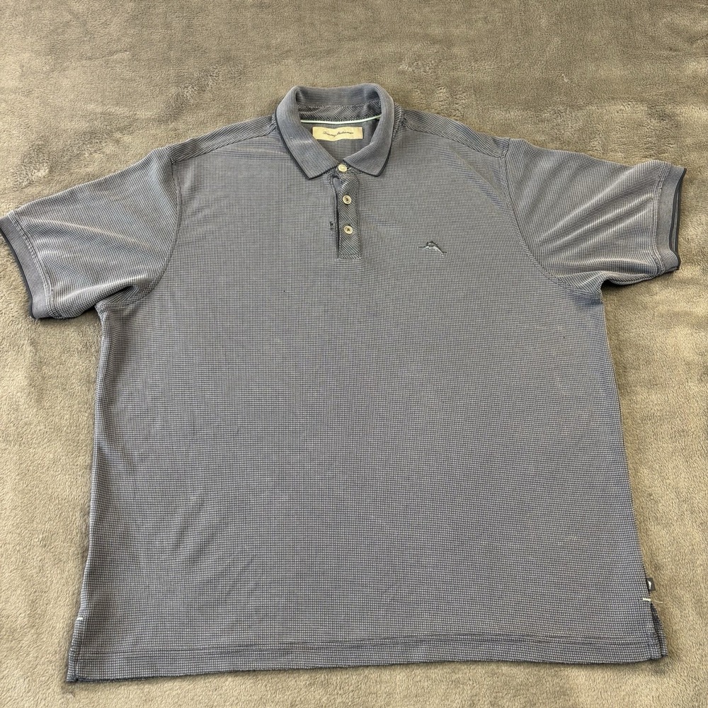 Tommy Bahama Polo Shirt Men XL Blue Short Sleeve Modal Golf Marlin Fishing Beach